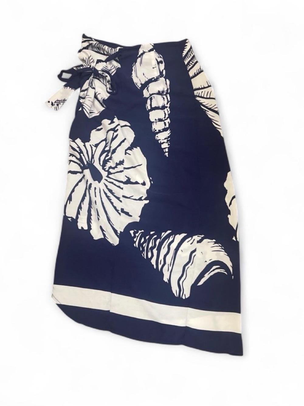 Navy and Cream Shell-Print Beachy Wrap Skirt Resortwear ELSTA Women’s Sz S